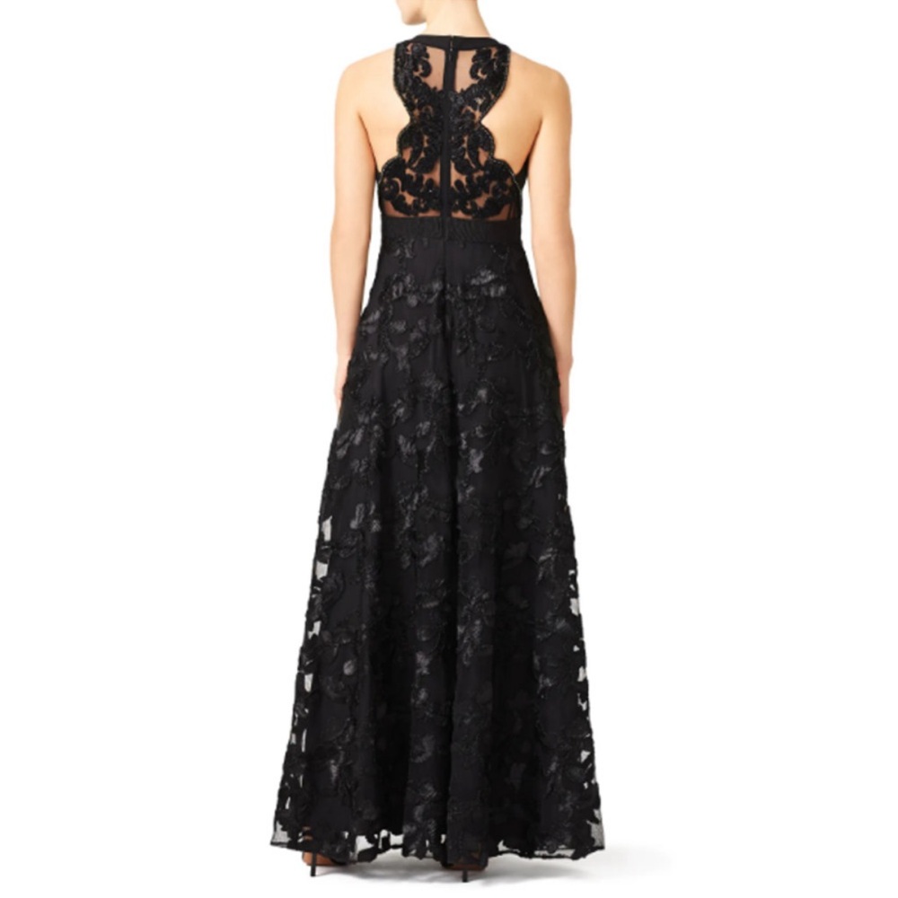 Badgley Mischka Louisa Black Embellished Formal Long Maxi Beaded Lace Dress Gown